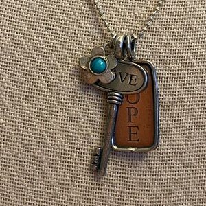 925 Sterling Silver Key Pendant Necklace with Turquoise Flower, hope and love